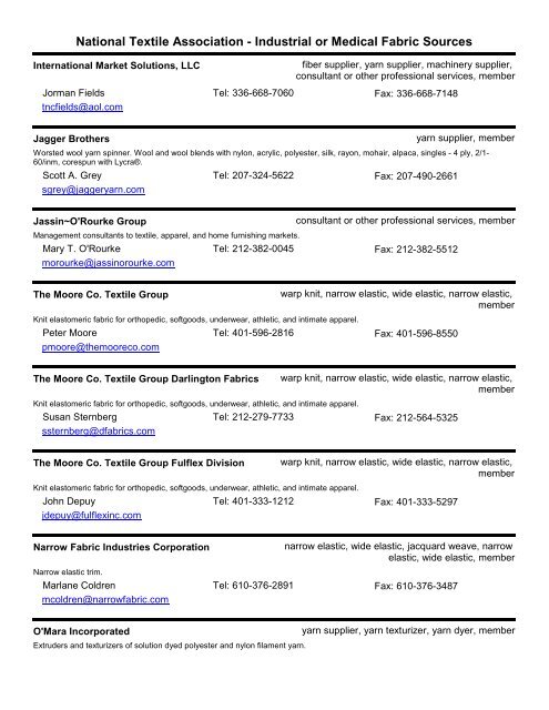 National Textile Association - Industrial or Medical Fabric Sources