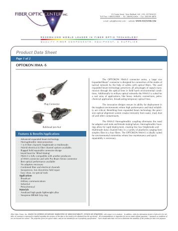 Data Sheet - Optokon HMA Connectors - Fiber Optic Center, Inc.
