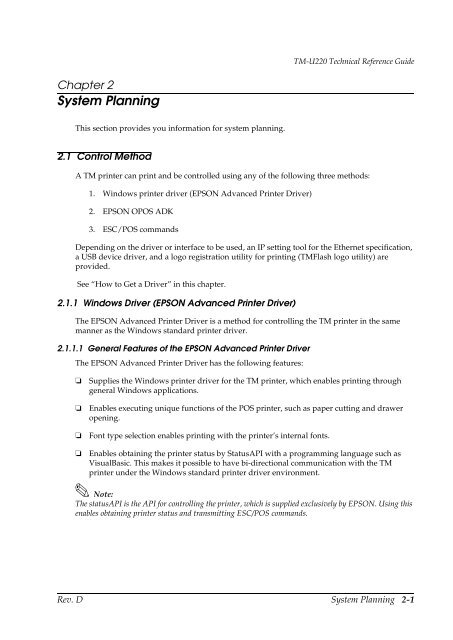 TM-U220 Technical Reference guide EPSON - Perimatic.fr