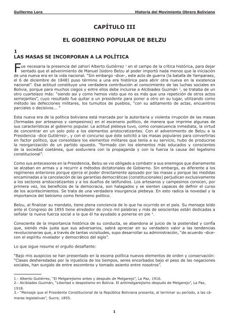 CAPÍTULO III EL GOBIERNO POPULAR DE BELZU - masas.nu