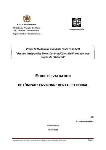 Etude d'impact environnementale et sociale du projet GIZC