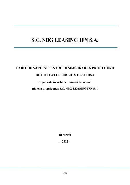 SC NBG LEASING IFN SA CAIET DE SARCINI PENTRU ...