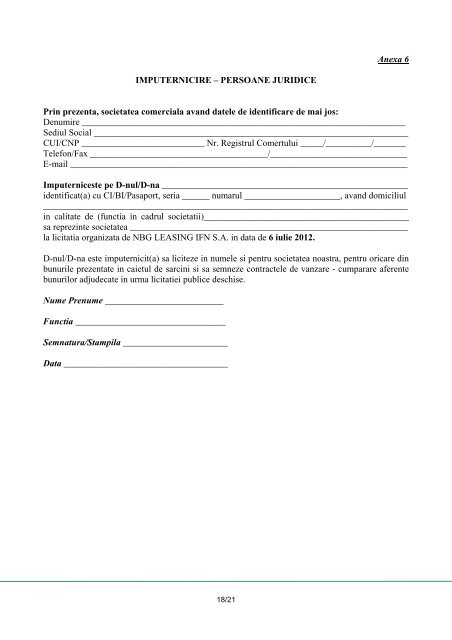 SC NBG LEASING IFN SA CAIET DE SARCINI PENTRU ...