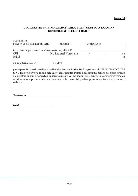 SC NBG LEASING IFN SA CAIET DE SARCINI PENTRU ...