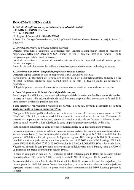 SC NBG LEASING IFN SA CAIET DE SARCINI PENTRU ...