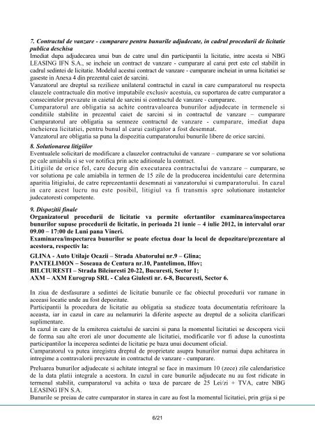 SC NBG LEASING IFN SA CAIET DE SARCINI PENTRU ...