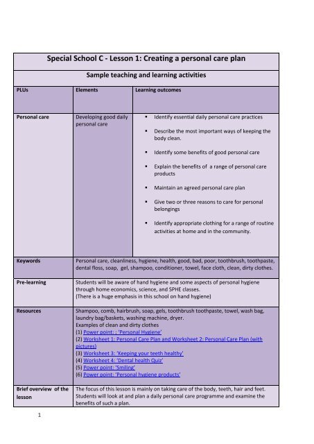 Special School C - Lesson 1: Creating a  personal care plan - NCCA