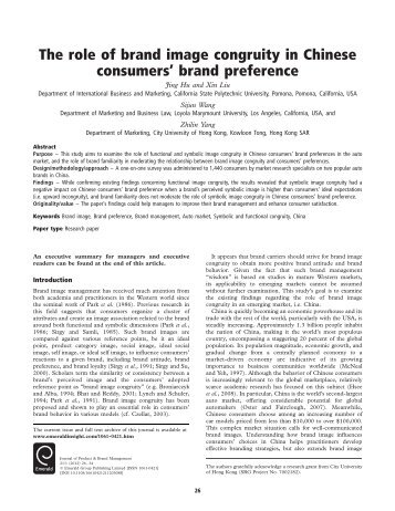 The role of brand image congruity in Chinese consumers ... - Emerald