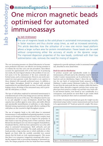 One micron magnetic beads optimised for automated immunoassays