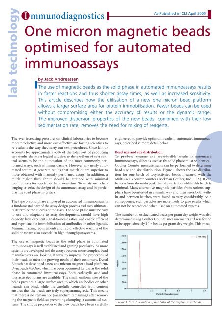 One micron magnetic beads optimised for automated immunoassays