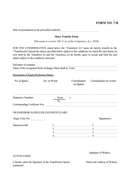 Share Transfer Form - Sa-Dhan