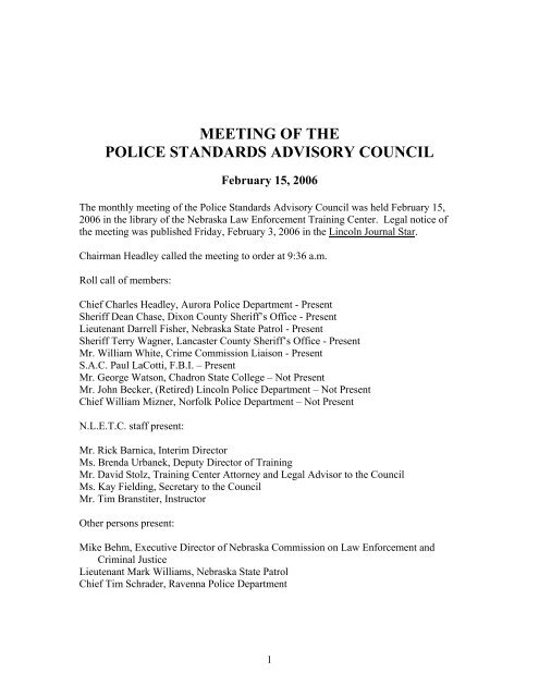 Meeting Of The Police Standards Advisory Council