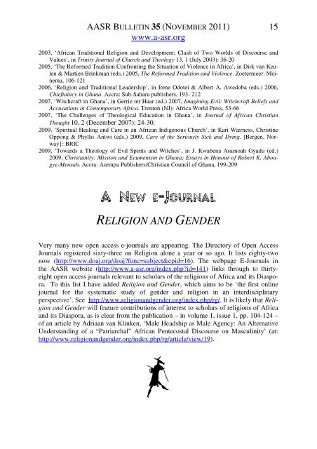 AASR Bulletin 35 - The African Association for the Study of Religions