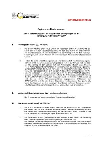 Ergänzende Bestimmungen zur AVBEltV - Stadtwerke Bad Tölz GmbH