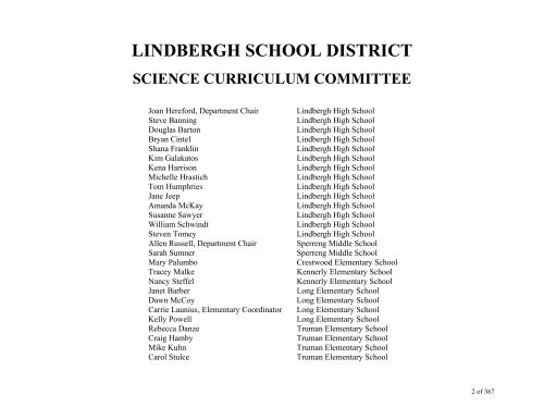 TABLE OF CONTENTS - Lindbergh School District
