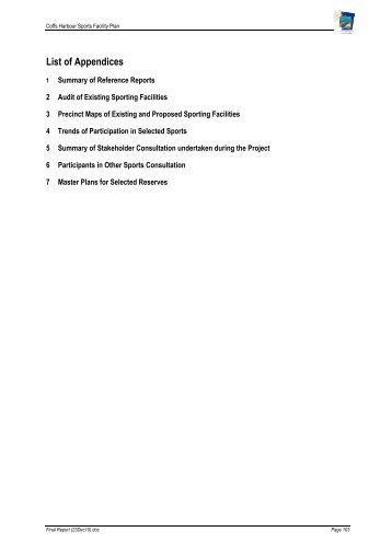Sports Facility Plan - Appendices 1 - Coffs Harbour City Council