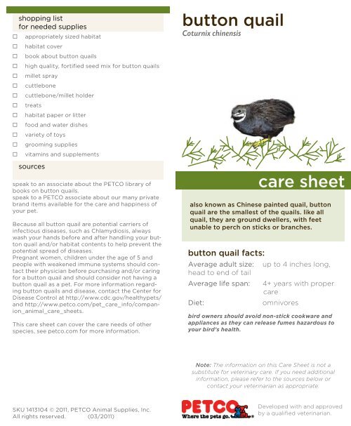 Snapshot of Quail Care Plan Printable
