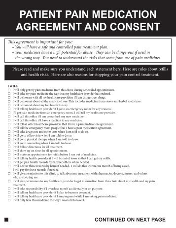 PATIENT PAIN MEDICATION AGREEMENT AND CONSENT