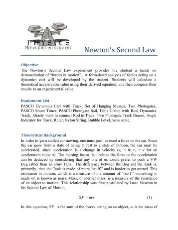 Newton's Second Law - Mercer University Physics
