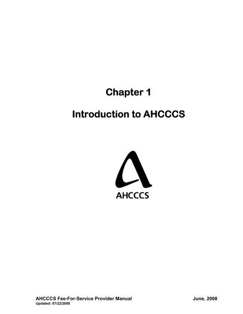 Chapter 1 Introduction to AHCCCS