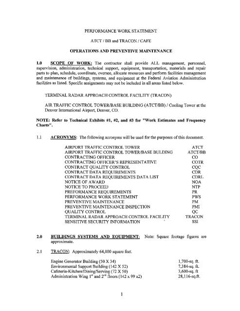 PERFORMANCE WORK STATEMENT ATCT / BB and TRACON ...