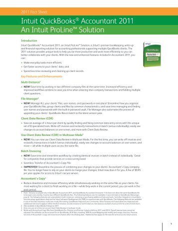 Intuit QuickBooks® Accountant 2011 An Intuit ProLine™ Solution