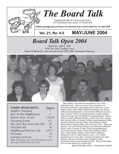 Board Talk May June 2004 - eShuffleboard.com