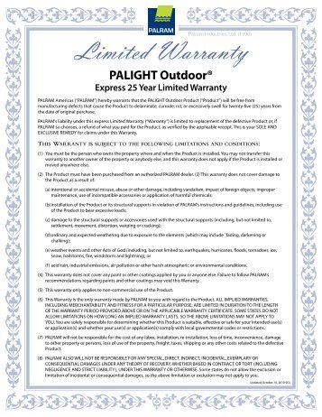 Palight Outdoor Warranty - Palram Americas