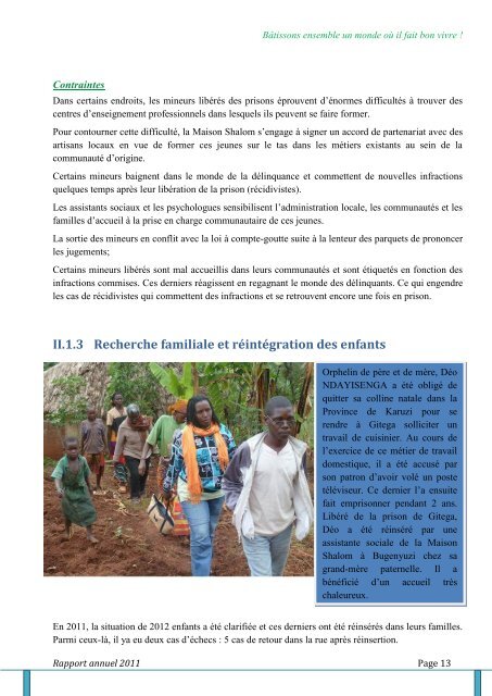 Rapport annuel 2011 - Un avenir pour les enfants au Burundi