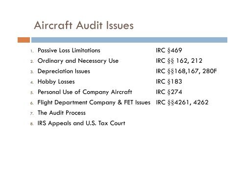 NBAA 2011 Tactics to Avoid and Survive an IRS Audit