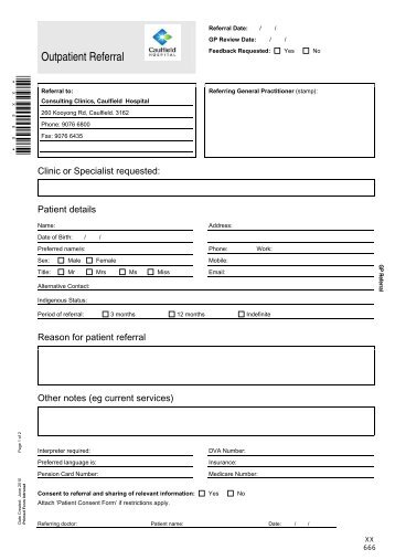 Caulfield Consulting Clinic Referral Form - Alfred Hospital