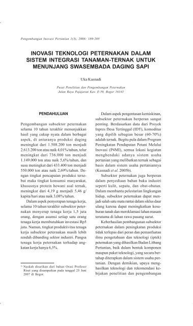 Inovasi Teknologi Peternakan Dalam Sistem Integrasi Tanaman Ternak