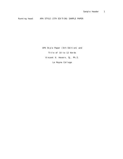 apa title page running head