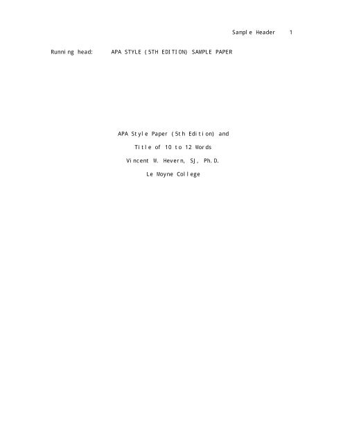 apa title page running head