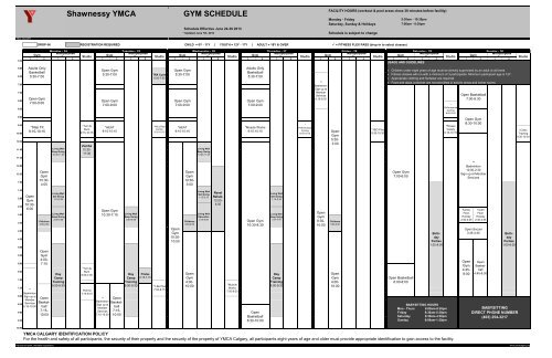 GYM SCHEDULE Shawnessy YMCA - YMCA Calgary