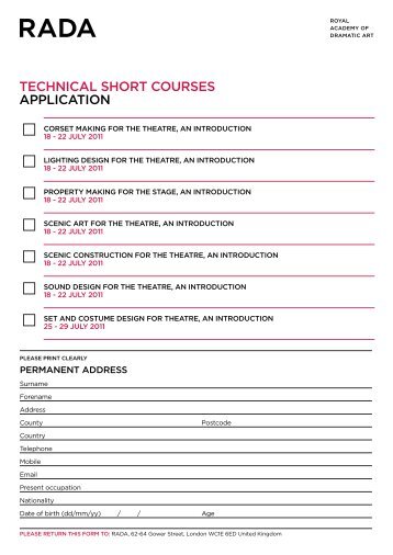 TECHNICAL SHORT COURSES APPLICATION - RADA