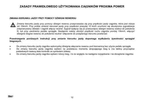 Podane zasady eksploatacji ciÄgnika Proxima Power sÅuÅ¼Ä do ...