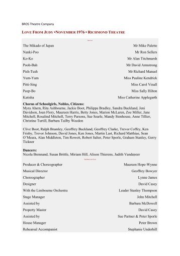 Cast List - BROS Theatre Company