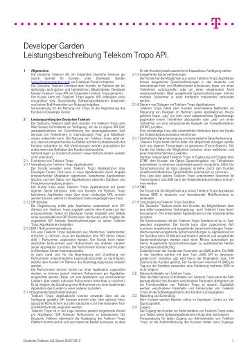 Developer Garden Leistungsbeschreibung Telekom Tropo API.