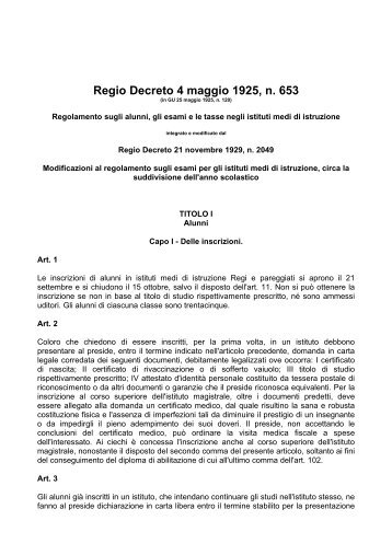 Regio Decreto 4 maggio 1925, n. 653 - Istituto Comprensivo di ...