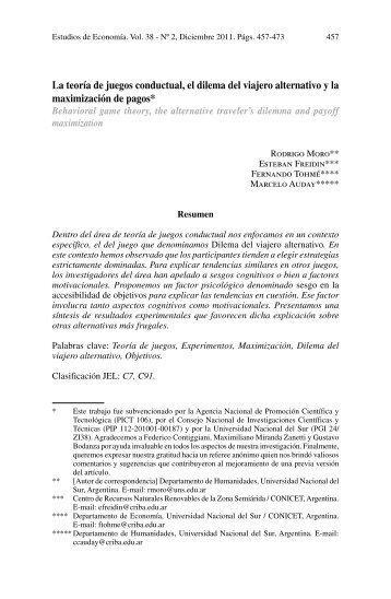 La teorÃ­a de juegos conductual, el dilema del viajero ... - SciELO