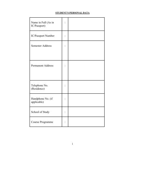 IC/Passport Number - School of Humanities, USM