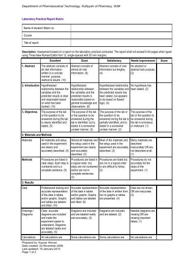 Lab report grading rubric