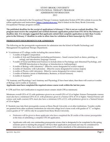 OT Admissions Information Sheet - School of Health, Technology ...
