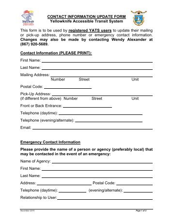 Contact Information Update Form - City of Yellowknife