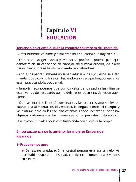 Mandato del II Encuentro de Mujeres IndÃ­genas Embera ChamÃ­ y del ...