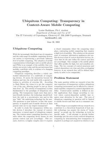 Ubiquitous Computing: Transparency in Context-Aware Mobile ...