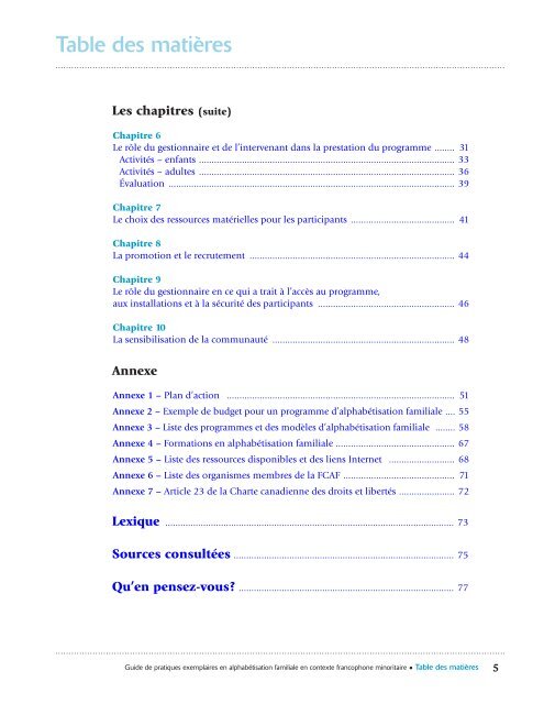 Guide de pratiques exemplaires en alphabétisation familiale en