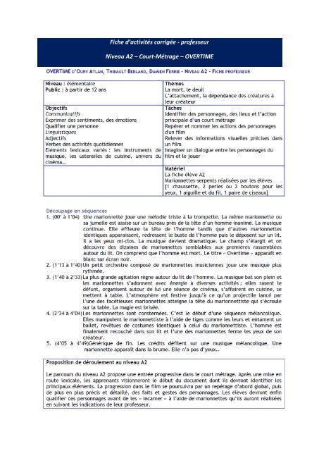 Fiche d'activitÃ©s corrigÃ©e - professeur Niveau A2 ... - Insuf-FLE...