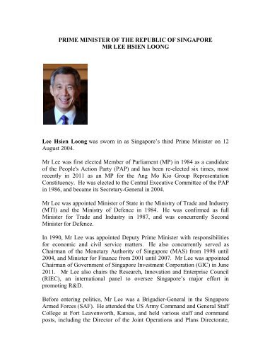 prime minister of the republic of singapore mr lee hsien loong